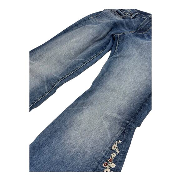 Driftwood Farrah Embroidered Flare Jeans Women's Size 27 Blue Denim Frayed Hem - Picture 11 of 15